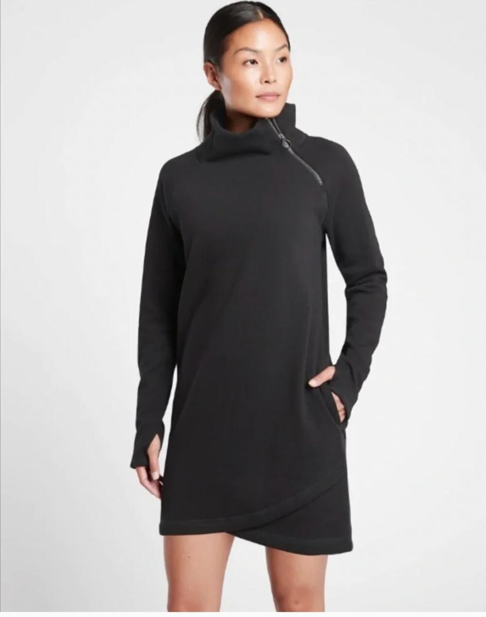 Athleta Cozy Karma Asym Dress in Black size Large gym yoga